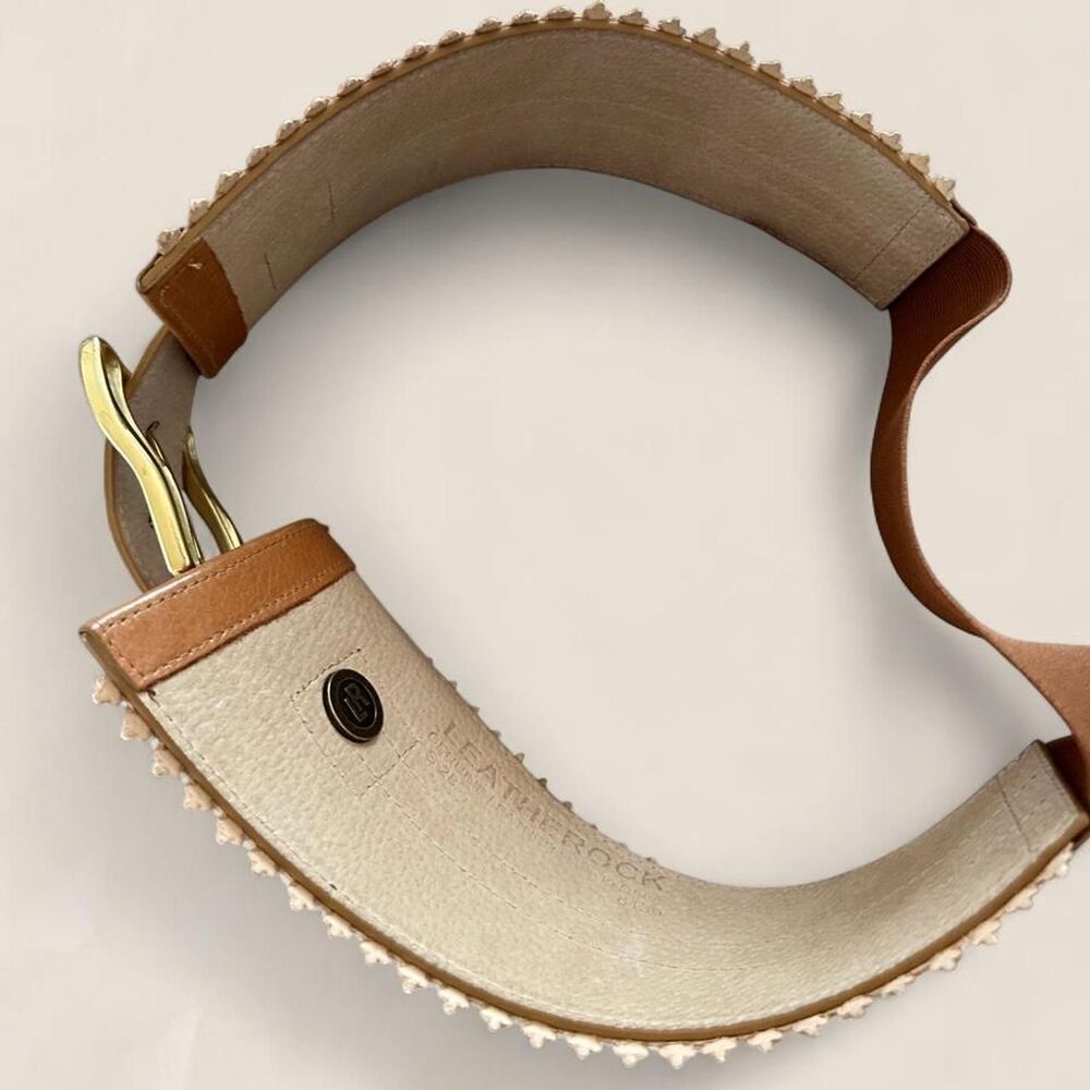 Leatherock leather wide chunky buckle waist belt western boho tan cognac size S - Picture 3 of 8